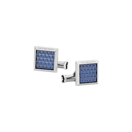 Cufflinks, rectangular in stainless steel with blue patterned inlay