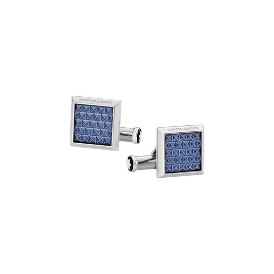 Cufflinks, rectangular in stainless steel with blue patterned inlay