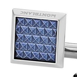 Cufflinks, rectangular in stainless steel with blue patterned inlay