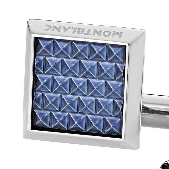 Cufflinks, rectangular in stainless steel with blue patterned inlay