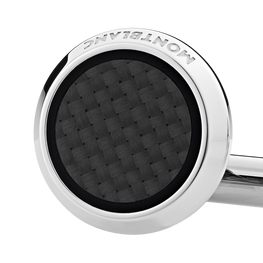 Cufflinks, round in stainless steel with carbon-patterned inlay